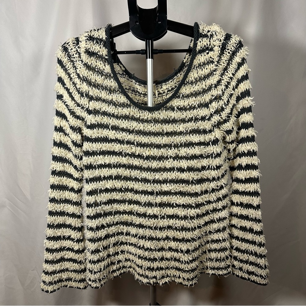 Free People Downy Pullover Sweater Womens Bell Sleeve Shaggy Striped Top L